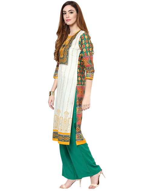 Buy Jaipur Kurtis Cotton Complete Set Of Off White Kurta And Green