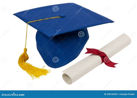 Blue Graduation Hat With Diploma Stock Image Image Of Studio Ribbon