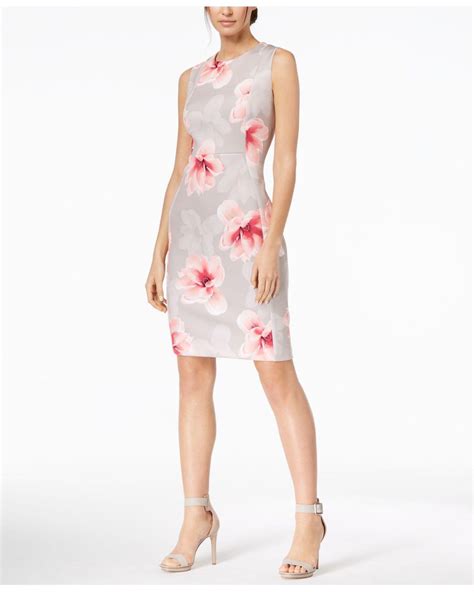 Calvin Klein Petite Floral Print Scuba Sheath Dress In Pink Lyst