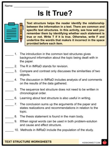 Text Structure Worksheets & Facts | Types, Function, Examples