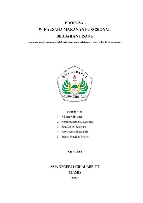 Proposal Wirausaha Pisang Cau Revisi Proposal Wirausaha Makanan