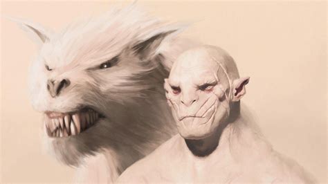 Azog The Defiler The Hobbit Man With Pointed Ears Beside White Wolf