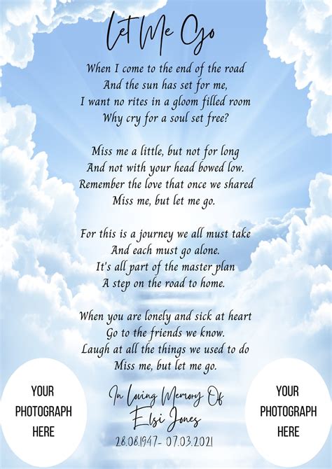 Let Me Go Poem Memorial T Funeral Poem Loved One Etsy