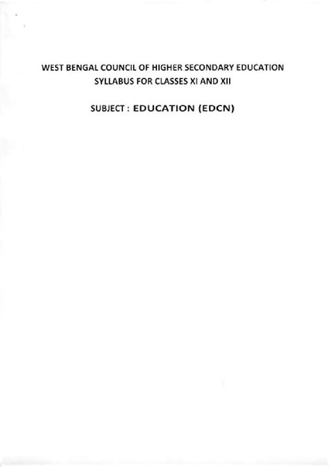 Wbchse Class Education Syllabus Pdf West Bengal Board Class