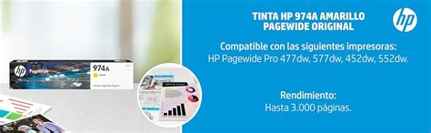 Tinta HP 974A Amarillo Pagewide Original L0R93AL Amazon Mx