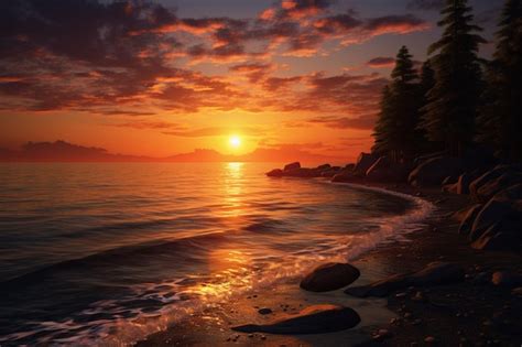 Premium Photo Beautiful Seascape At Sunset Ai Generated