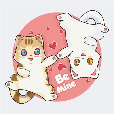 Valentines Day Cute Cat Looking At Each Other With Her Lover Vector