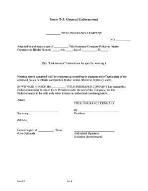 Fillable Online Tdi Texas Form T General Endorsement Texas Title