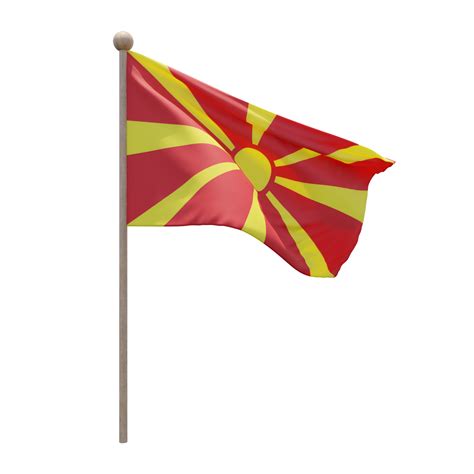 Free North Macedonia 3d Illustration Flag On Pole Wood Flagpole