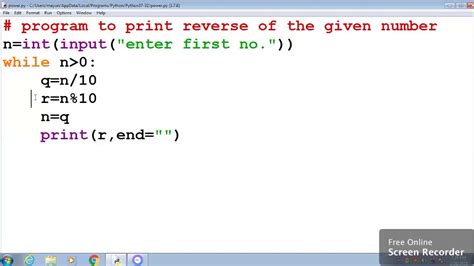 To Print Reverse Of Given Number In Python Youtube