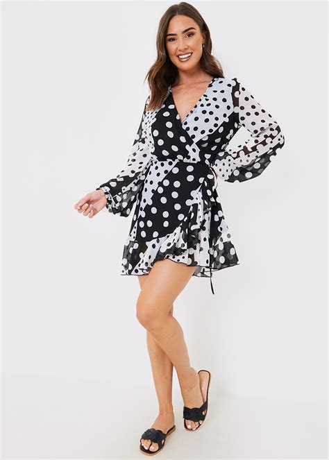 In The Style Jac Jossa Black Polka Dot Wrap Mini Dress Matalan