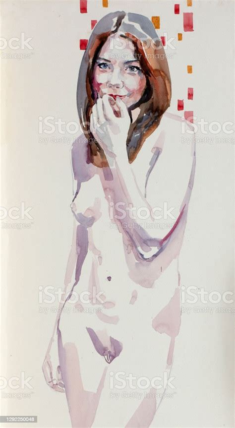 Watercolor Painting Female Portrait Handmade Stock Illustration