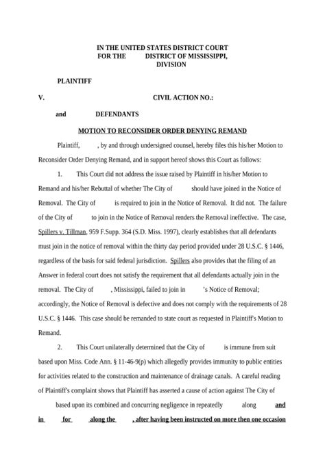 Update Motion To ReconsIDer Order Denying Remand Mississippi Slack