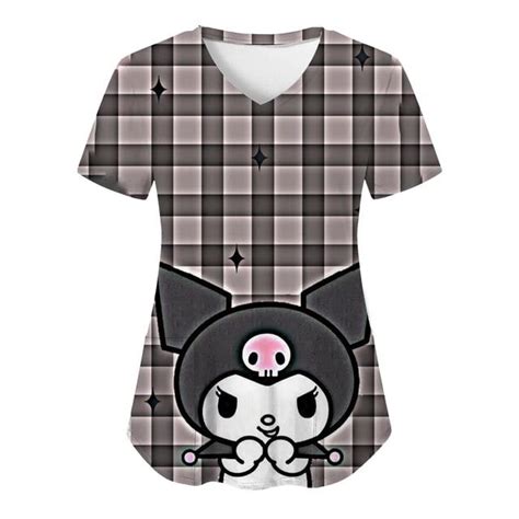 Kuromi Hello Kitty Sanrio V Neck Hospital Woman Clothing Women T Shirts