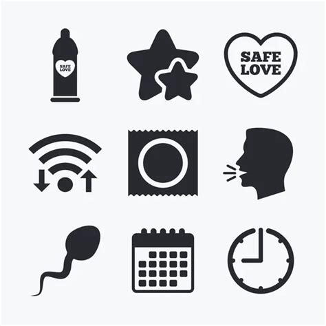 Safe Sex Love Icons Condom In Package Symbols Stock Vector By