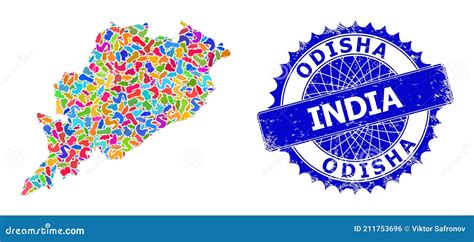 Spot Collage Odisha State Map And Grunge Stamp Seal Stock Illustration