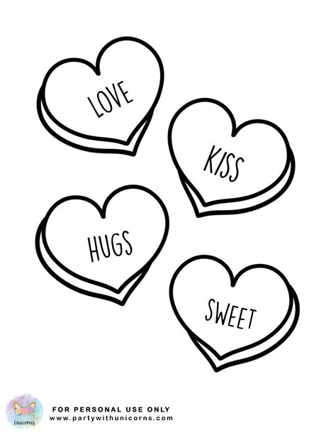 Conversation Hearts Coloring Pages