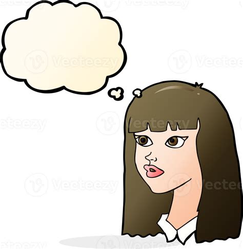 Cartoon Pretty Girl With Long Hair With Thought Bubble 36472938 Png