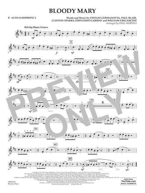 Bloody Mary Arr Paul Murtha Eb Alto Saxophone By Lady Gaga Sheet