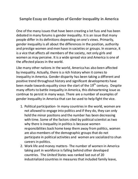 Sample Essay On Examples Of Gender Inequality In America