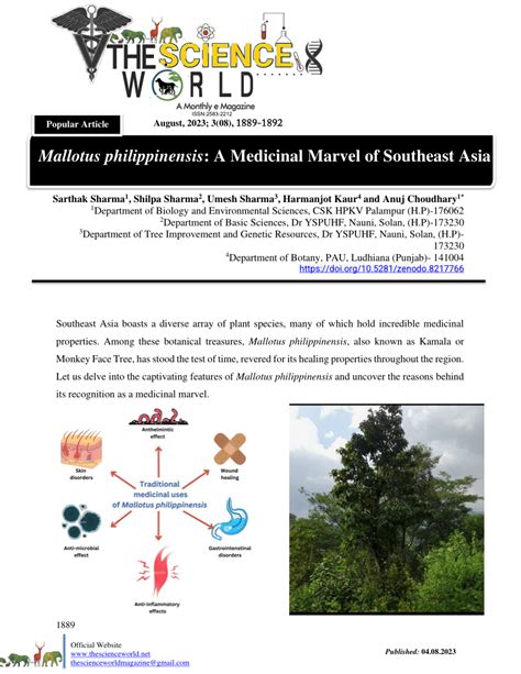 Pdf Mallotus Philippinensis A Medicinal Marvel Of Southeast Asia