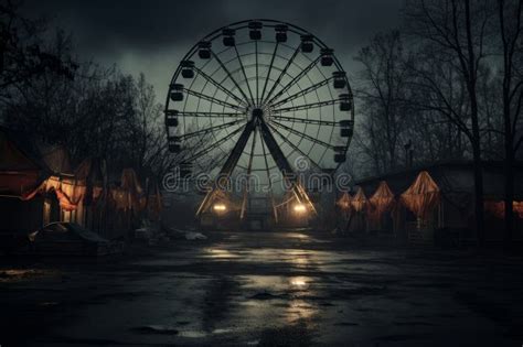 Abandoned Carnival with Old Rides Hauntingly Nostalgic Halloween Backdrop Stock Illustration ...