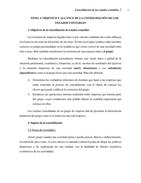 Libro Consolidacioìn De Los Estados Contables Temas 1 2 Y 3 Tema 1 Objetivo Y Alcance De La