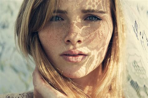 Face Women Blonde Blue Eyes Looking At Viewer Freckles Nose