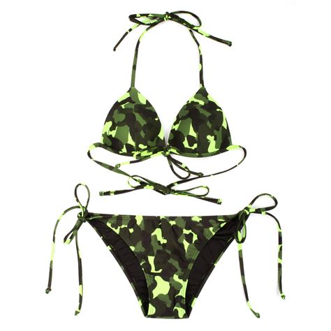 Relleciga Damen Bademode Bikini Set Push Up Triangel Top Neon