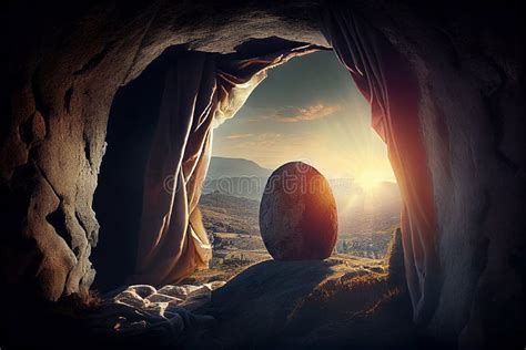 Resurrection Of Jesus Christ Empty Grave Tomb With Shroud Bible Story