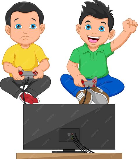 Premium Vector Two Boys Playing Video Games