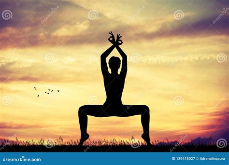 Yoga pose at sunset stock illustration. Illustration of sport - 129413027