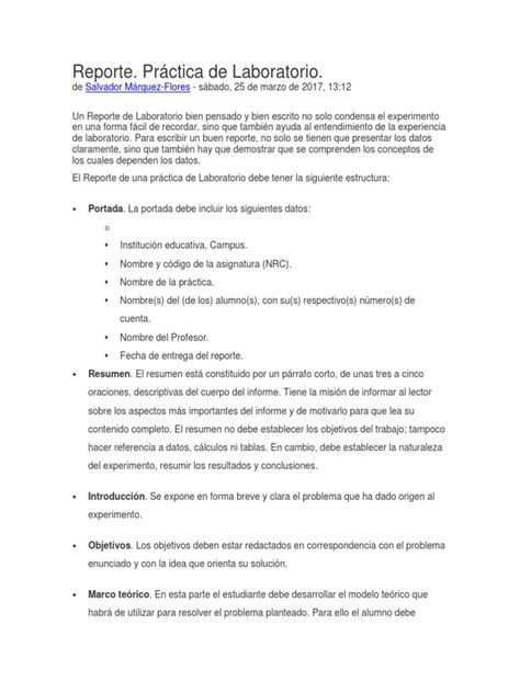 Reporte De Práctica De Laboratorio Pdf Medición Teoría