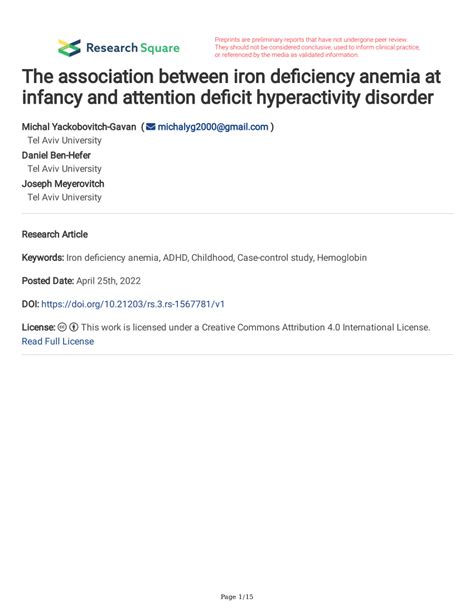 PDF The Association Between Iron Deficiency Anemia At Infancy And