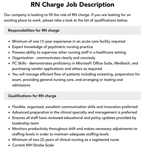 RN Charge Job Description Velvet Jobs