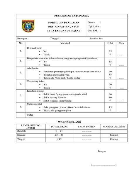 Hal6 Formulir Penilaian Resiko Pasien Jatuh 13 Dewasa Pdf