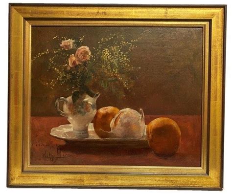 Victor Marec Nature Morte Au Vase Fleuri Et Oranges Mutualart