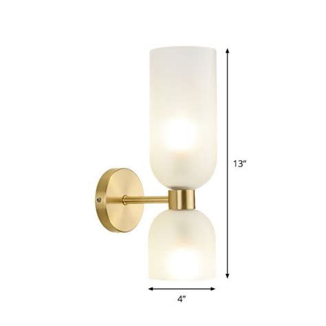 Frosted Glass Tube Wall Light Fixture Postmodern 1 Bulb Wall Mounted Lamp In Brass For Bedside