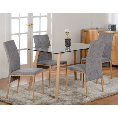 Madrid Clear Glass Dining Table With 4 Grey Fabric Chairs Furniture In Fashion