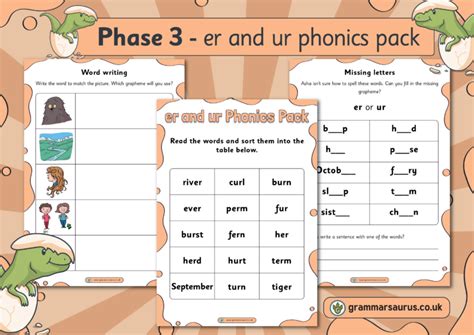 Phonics Phase 3 Er And Ur Phonics Pack Grammarsaurus