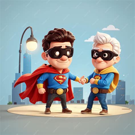 Premium Photo | Cute super hero helping old man in zebra crossing