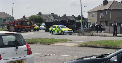 Lorry Crashes And Overturns Spilling Scrap Metal Into Road Liverpool Echo