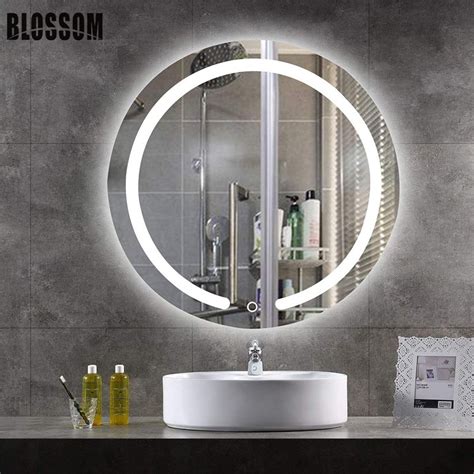 Bathroom Round Wall Mirror Touch Sensor Led Lighted Demister Mirror Led Mirror Demister And