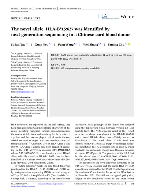 The Novel Allele HLAB 15 627 Was Identified By Nextgeneration