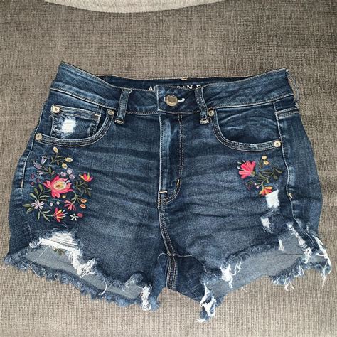 American Eagle Denim Shorts with flower... - Depop