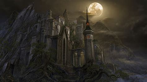 HD Wallpaper Castle Fantasy Art Moon Wallpaper Flare