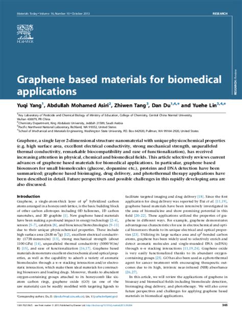 Pdf Graphene Based Materials For Biomedical Applications