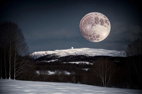 Premium Ai Image A Full Moon Rising Over A Snowy Mountain Range