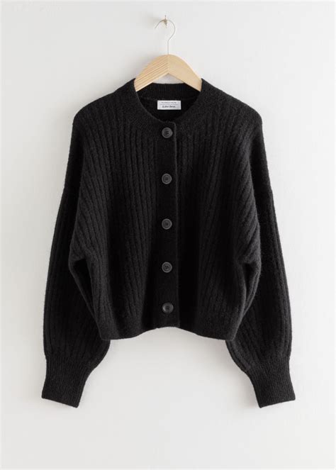 Oversized Ribbed Crewneck Cardigan Black And Other Stories