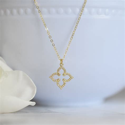 Gold Quatrefoil Necklace Pendant Design Gold Filled Chain Gold